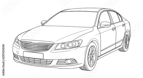 Fotografie Modern Sedan Car Outline Drawing.