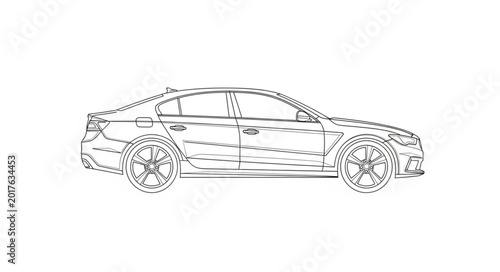 Bild auf Leinwand Modern Sedan Car Outline Drawing Side View.