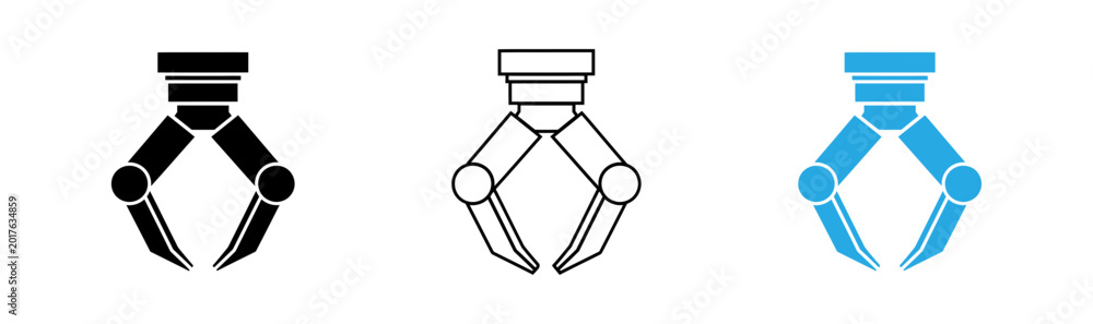 Obraz premium Three styles of robotic gripper icons