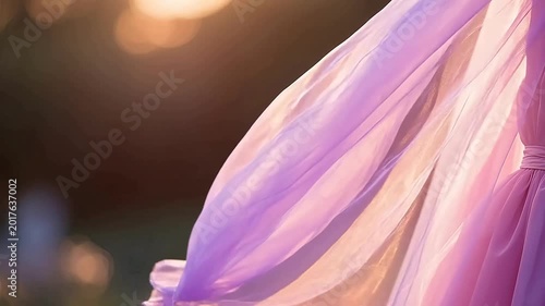 Woman in lavender dress with flowing skirt