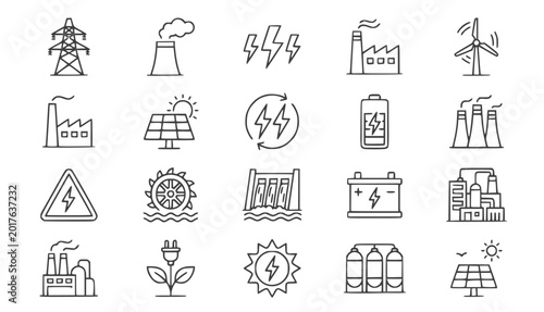 Bild auf Leinwand Energy generation and renewable power industry icons