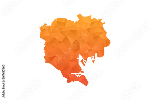 Tableau sur toile Tokyo Map - Polygon Style Vector Illustration in Orange Gradient, Low Poly Geometric Design, Isolated on White Background for Infographics and Education