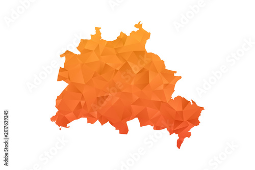 Foto Berlin Map - Polygon Style Vector Illustration in Orange Gradient, Low Poly Geometric Design, Isolated on White Background for Infographics and Education