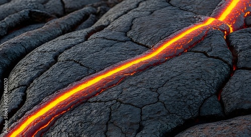Molten magma flowing through cracked earth, a powerful natural phenomenon