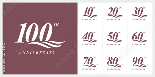 Collection of set 10 to 100 anniversary logo design. years celebration 10 to 100 logo icon vector collection set bundle. elegant luxury symbol concept.