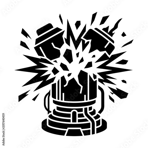 Fotografi Exploding mechanical reactor vector icon representing industrial failure, power surge, and catastrophic destruction