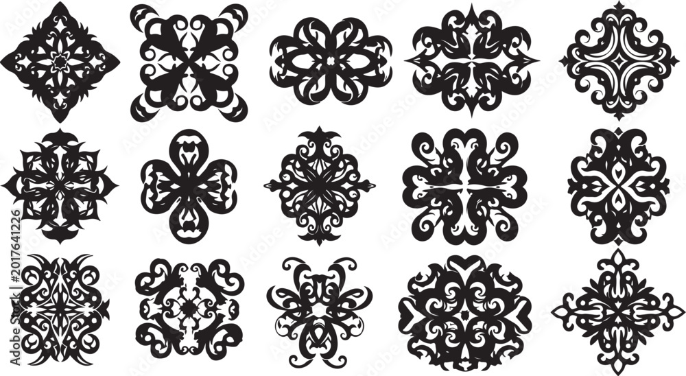 Obraz premium Collection of black ornate decorative design elements set
