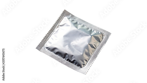 Konstfotografi square foil condom wrapper metallic silver isolated on transparent background