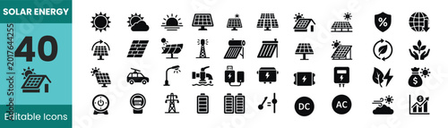 Fotografie Solar Energy and Renewable Energy fill color Icon Set