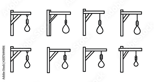 Quadro su tela Halloween gallows noose web line icons set spooky hanging noose scary gallows po