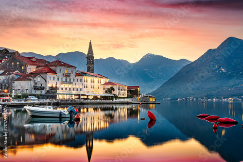 Canvas Print Perast, Montenegro Historic Townscape at Dawn