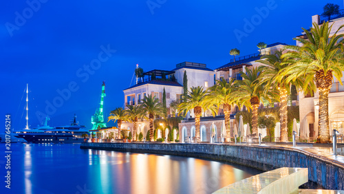 Bild auf Leinwand Tivat, Montenegro at Blue Hour