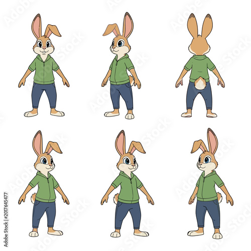 Cartoon Rabbit Character Poses Collection.
