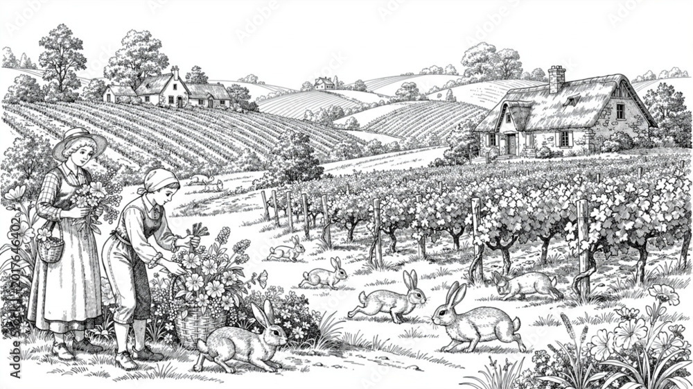 Foto People Working in a Vineyard Field.