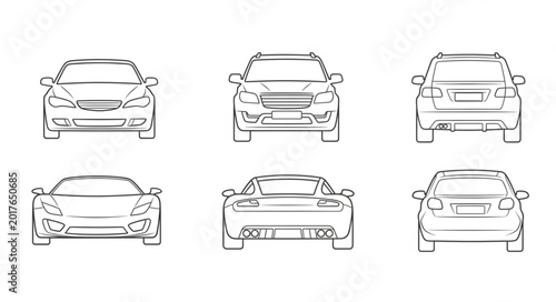 Konstfotografi Set of car outlines front and rear views.