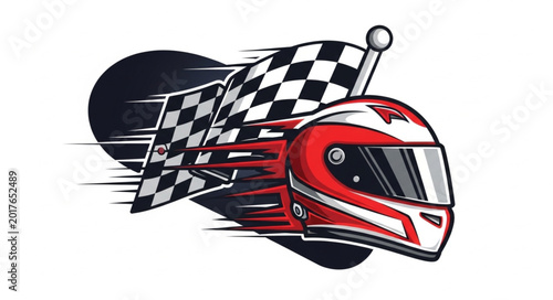 Bild auf Leinwand Racing Helmet with Checkered Flag.