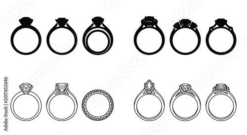 Bild auf Leinwand engagement ring silhouettes on white background jewelry design collection