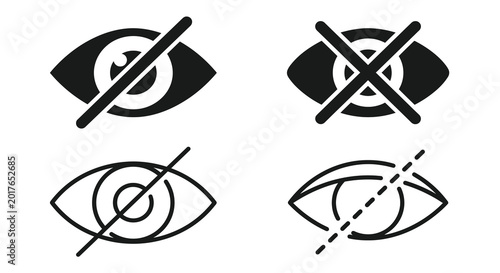 Photos Blocked eye icons black silhouettes on white background