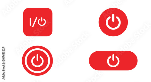 Foto power button icons red flat design on white background