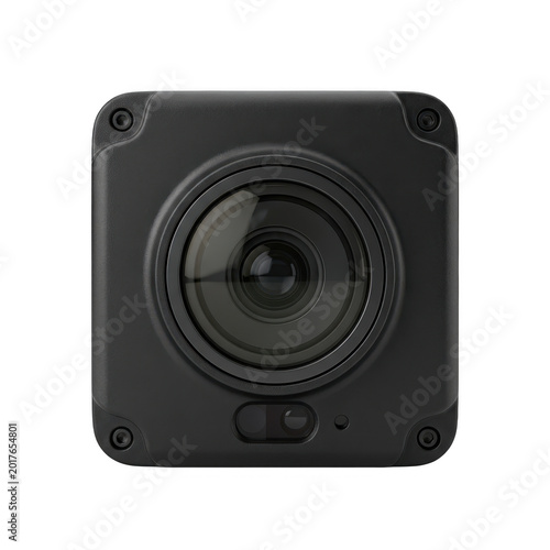 Black 360-degree action camera with wide-angle lens and mounting screws.