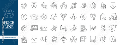 Photos Price Line Icons Set, Discount Pricing Payment Ecommerce Outline Vector Collecti