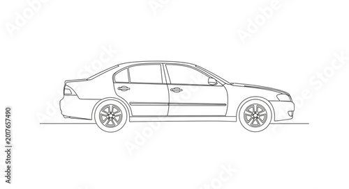 Fotografie Sketch of a Sedan Car Side View Outline Drawing.