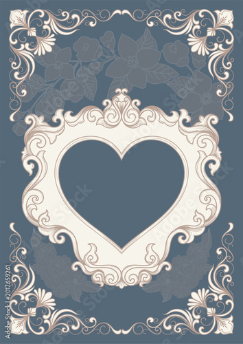 A sweet light blue frame, decorated with vintage heart-shaped elements.