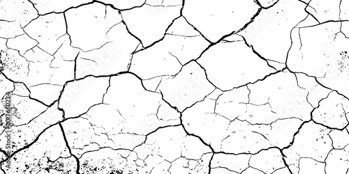 Slika na platnu A high-contrast, black and white texture overlay of extensively cracked and distressed dry ground, featuring jagged, organic fissures and subtle granular details against a stark white background