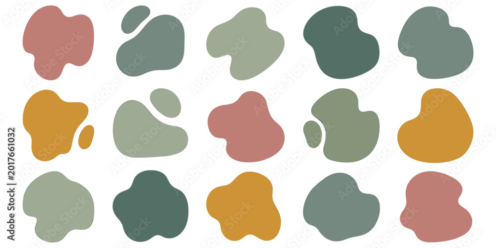 Fototapeta premium Organic blob shapes abstract set in pastel colors for graphic design backgrounds