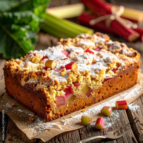 Frischer Rhabarberkuchen mit knusprigen Streuseln