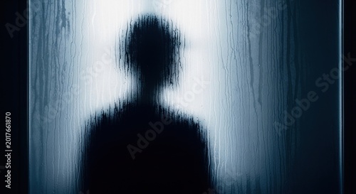 The Silhouette Behind the Glass: A mysterious silhouette stands behind a rain-streaked glass pane, creating a sense of introspection.