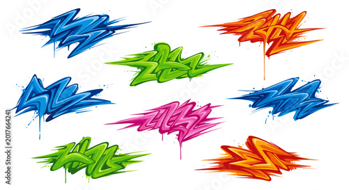 adobe Vibrant graffiti tags in blue green pink and orange on white background flash