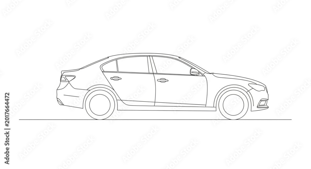 Naklejka premium Stylized Outline Drawing of a Modern Sedan Car.