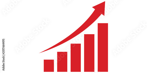 Konstfotografi Red bar chart illustration showing upward growth trend with rising bars and dire