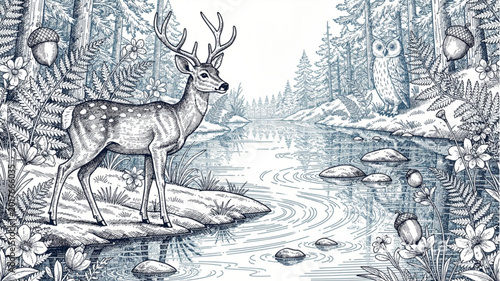 Photos Large Deer with Antlers Standing Alone.