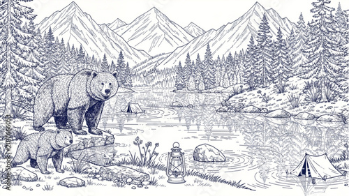 Foto Large Brown Bear in Forest Habitat.