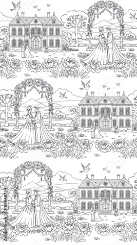 Fotografie Houses with archways and gardens.
