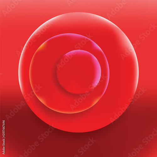 Abstract red gradient circles with glossy 3D layers, futuristic geometric background design for mobile wallpaper, branding and tech themes