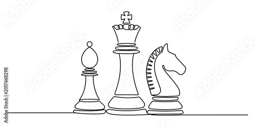 Quadro su tela Continuous line drawing of chess king bishop and knight pieces