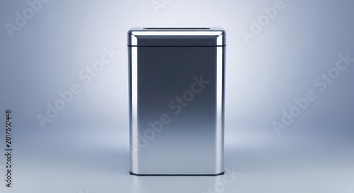 A modern, metallic container designed for collecting waste and rubbish, promoting hygiene and cleanliness in office spaces or homes, organizational, domestic, convenient