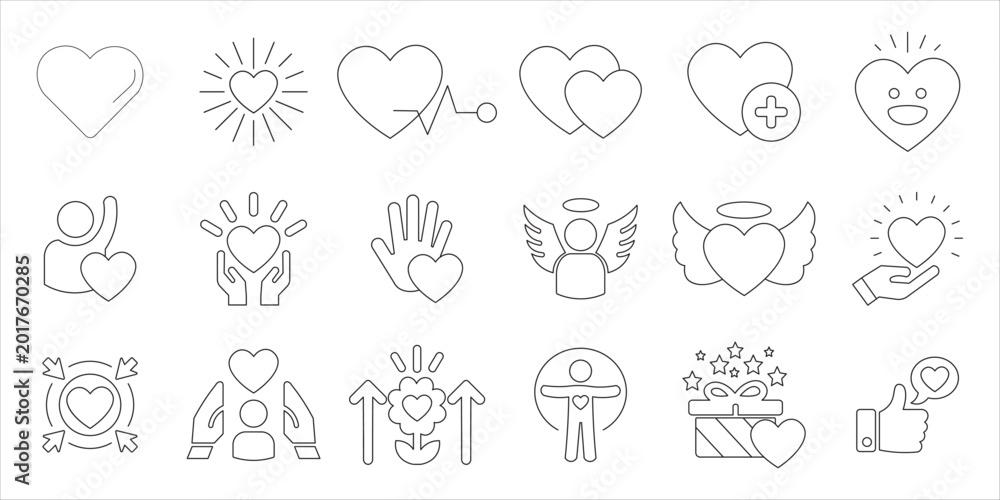 Fototapeta premium heart icon set bundle. love, heart,valentine, romantic, romance, happy, healthy and more. simple flat line vector