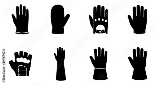 Fotografie Diverse Hand Protection Icons: Gloves, Mittens, and Mitts Set, Vector Graphics f
