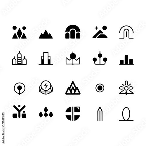 Set of minimalist abstract geometric icons and symbols