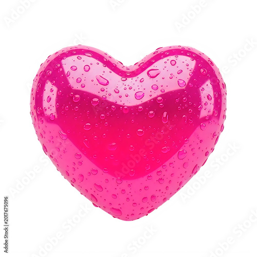 A large pink heart with water droplets on it is shown in a close up view always