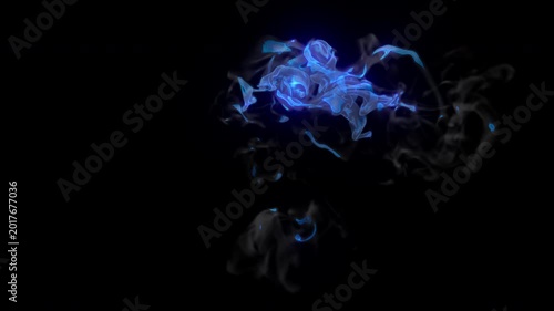 Gray smoke with blue flames around it - slow motion VFX element - 4K Pro Res with mask pass
