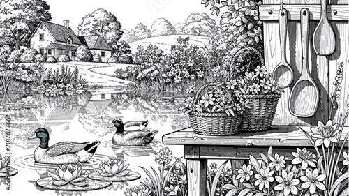Photos Ducks swimming in the pond water.
