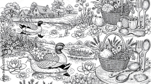 Bild auf Leinwand Ducks in a serene natural setting.