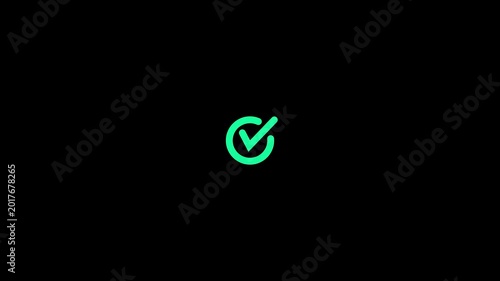 check animated icon with black background.4k video