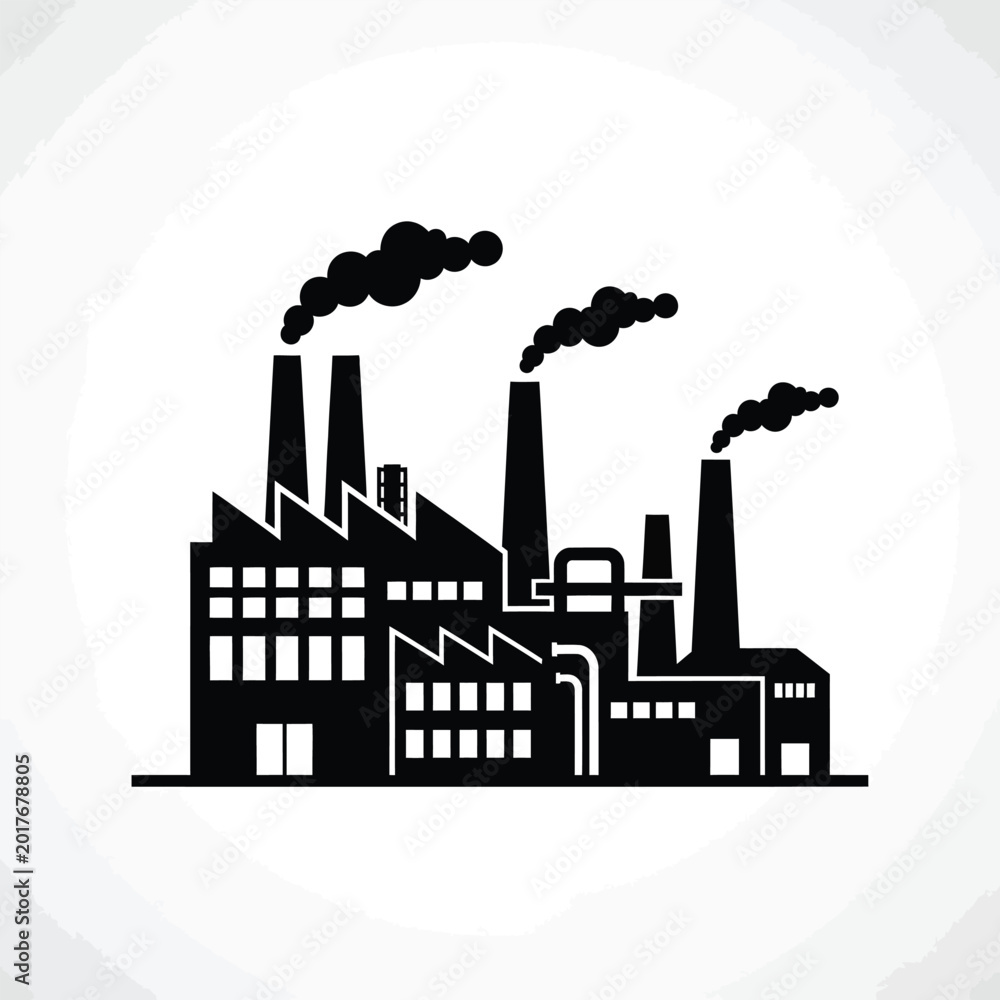 Fototapeta premium Factory silhouette with smokestacks against a white background