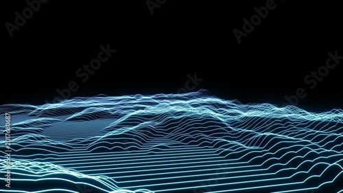 Cyberspace flythrough landscape - old school VFX element with scanlines representing the landscape